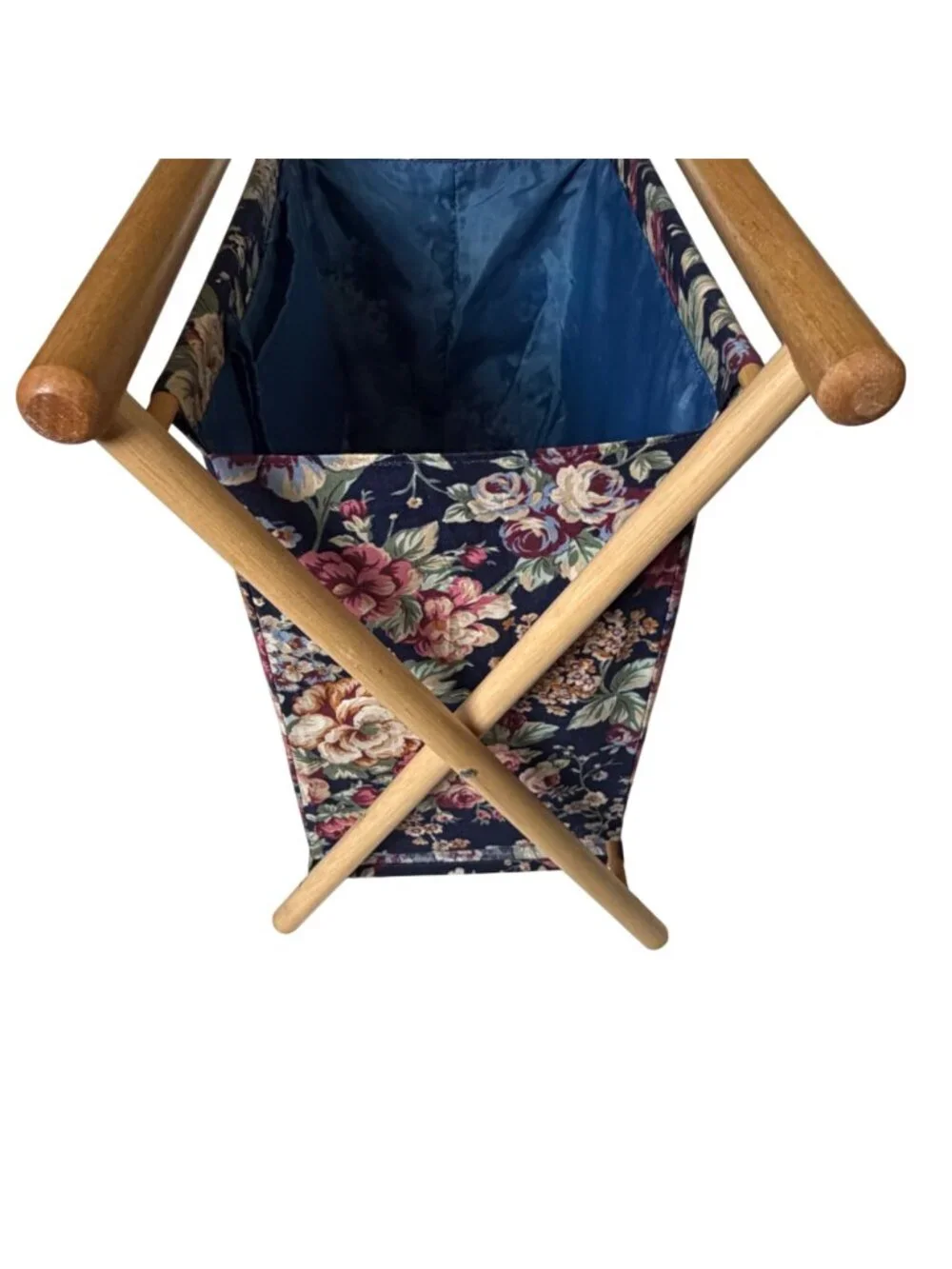 Vintage Floral Folding Stand Up Knitting Craft Sewing Yarn Basket Holder